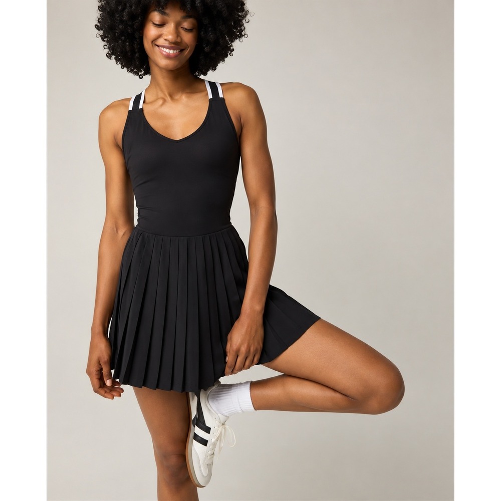 OFFLINE by Aerie Black Pleated Tennis Dress Perforated Mini Athletic Size Small